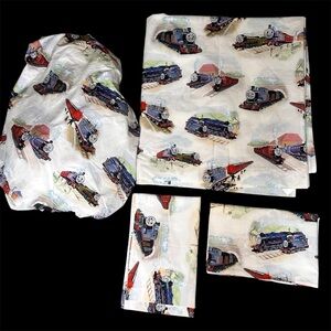Pottery Barn Kids Thomas&Friends Queen Sz Bedding Flat Fitted Sheets 2 Pillows